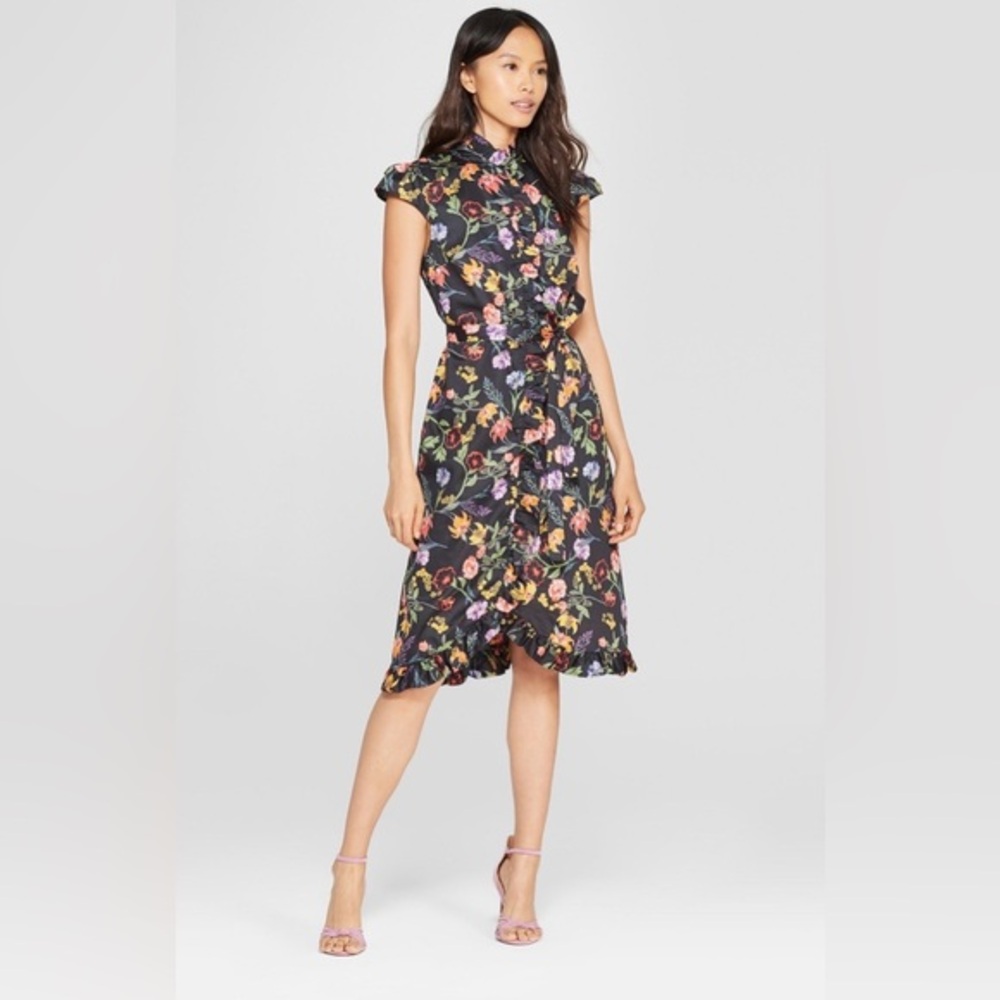 Who‎ What Wear Floral Ruffle Midi High Low Dress